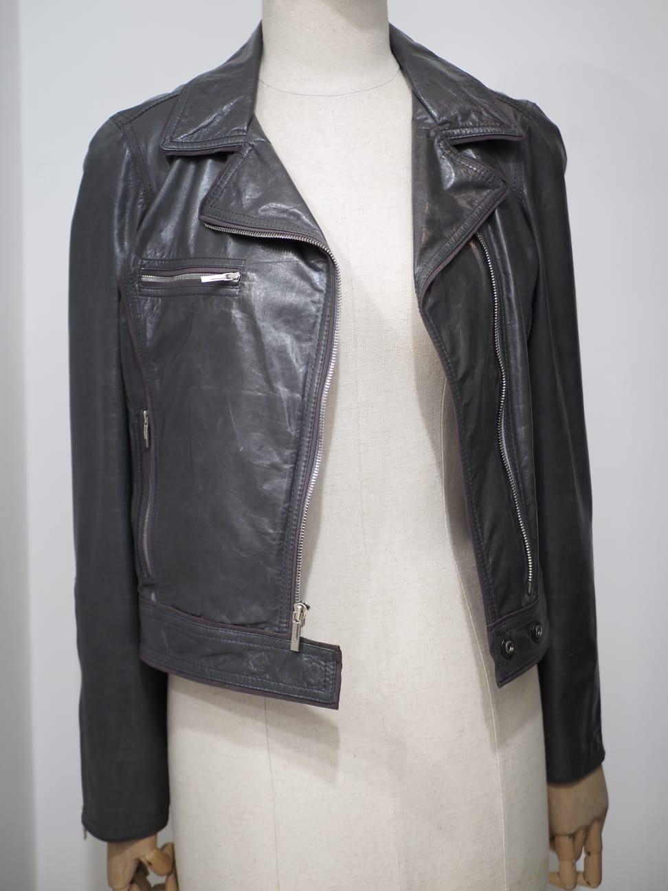 Fendi grey leather jacket For Sale 4