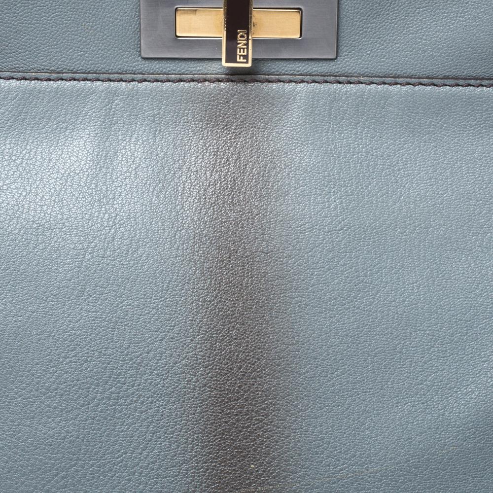 Fendi Grey Leather Large Peekaboo Top Handle Bag 6