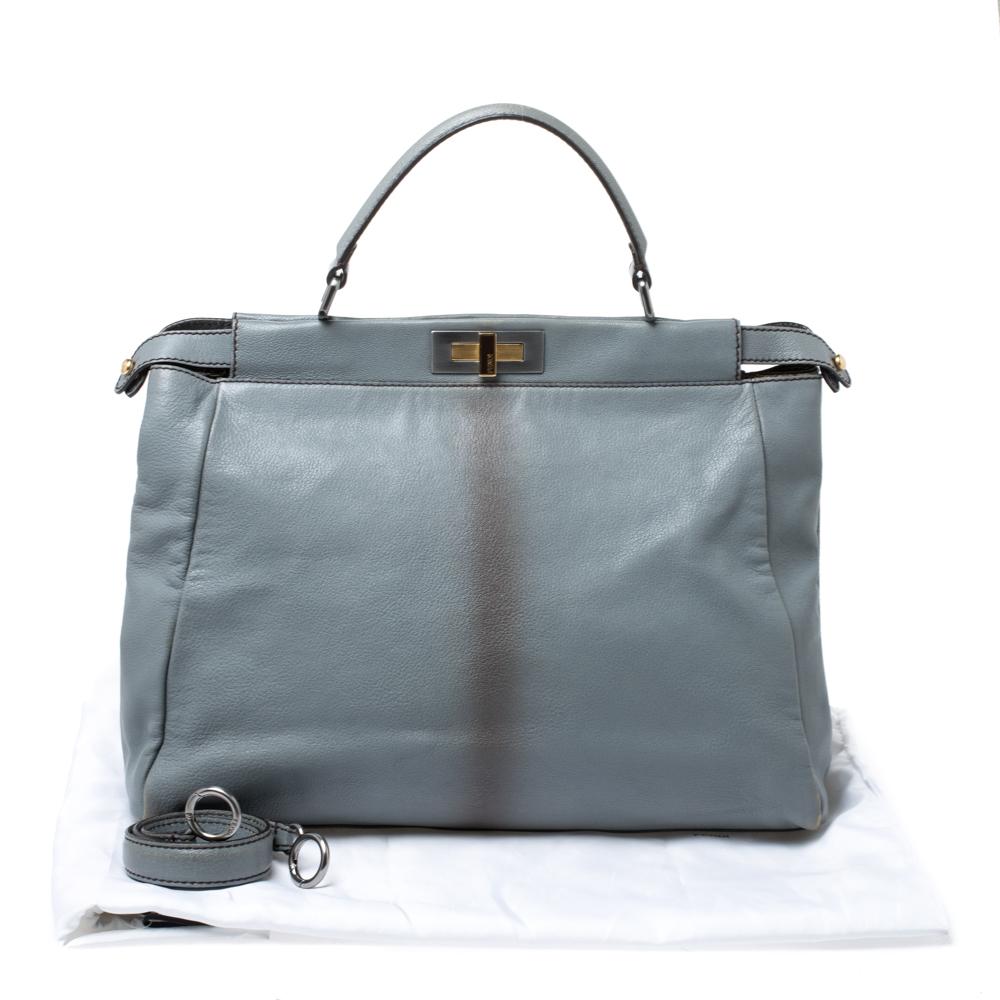 Fendi Grey Leather Large Peekaboo Top Handle Bag 7