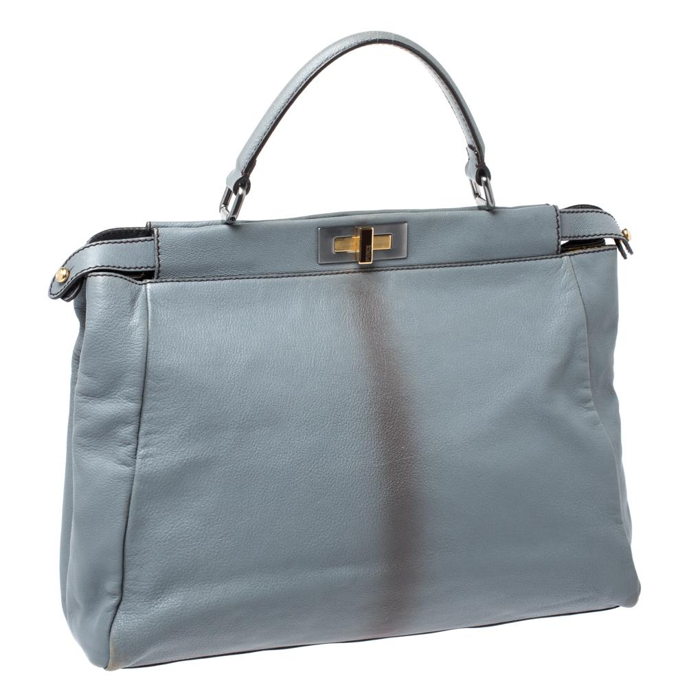 Gray Fendi Grey Leather Large Peekaboo Top Handle Bag