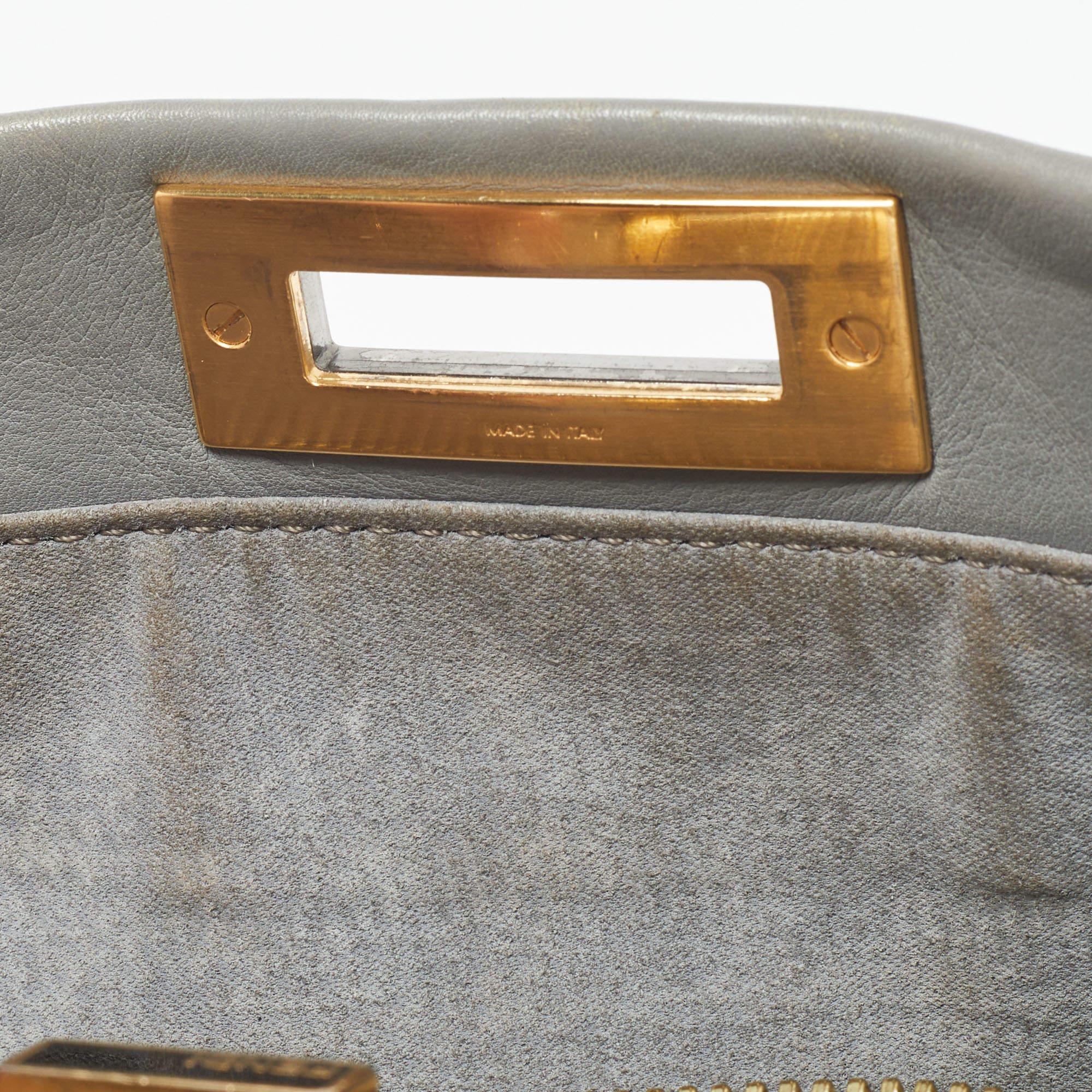 Fendi Grey Leather Medium Peekaboo Top Handle Bag 5
