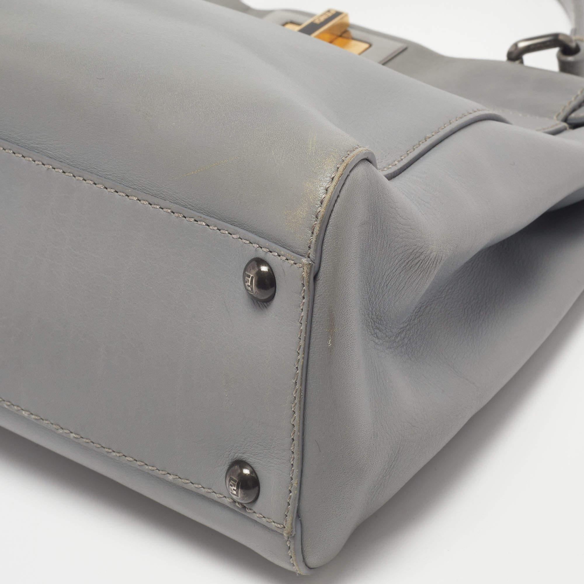Fendi Grey Leather Medium Peekaboo Top Handle Bag 13