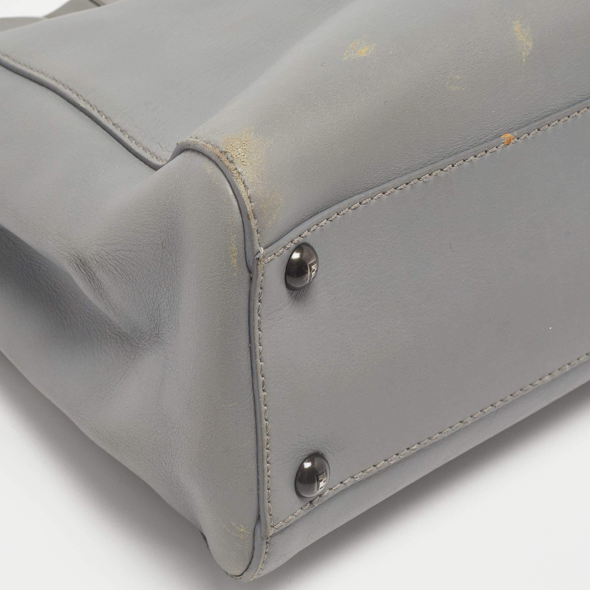 Fendi Grey Leather Medium Peekaboo Top Handle Bag 14
