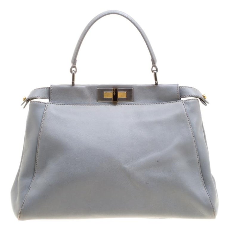 Fendi Grey Leather Medium Peekaboo Top Handle Bag at 1stDibs