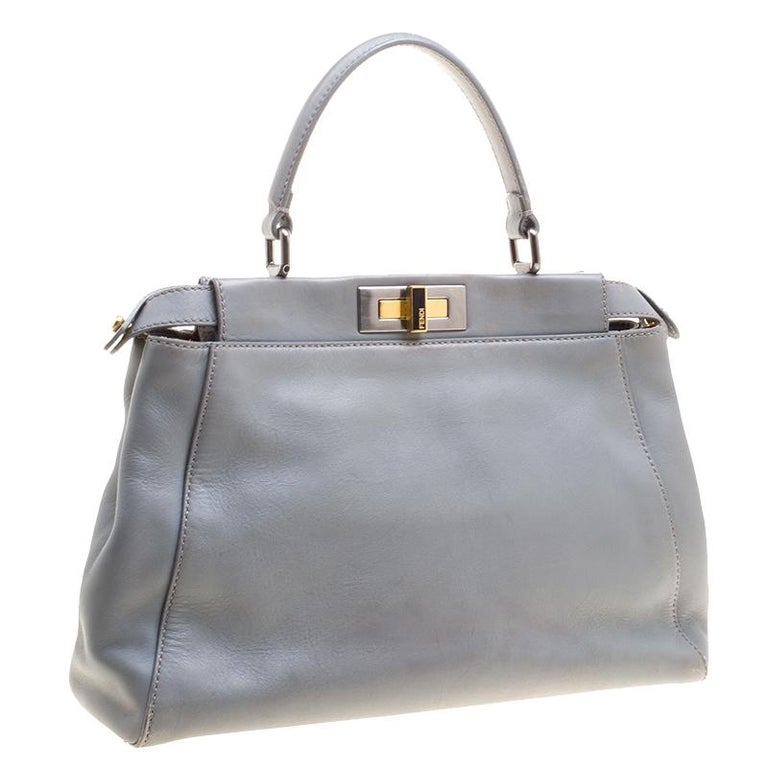 Fendi Grey Leather Medium Kaboo Top Handle Bag