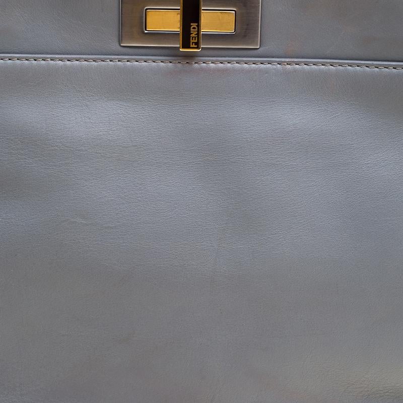 Fendi Grey Leather Medium Peekaboo Top Handle Bag 2
