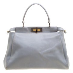 Used Fendi Grey Leather Medium Peekaboo Top Handle Bag