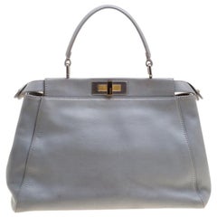 Fendi Grey Leather Medium Peekaboo Top Handle Bag