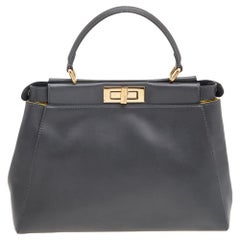 Used Fendi Grey Leather Medium Peekaboo Top Handle Bag
