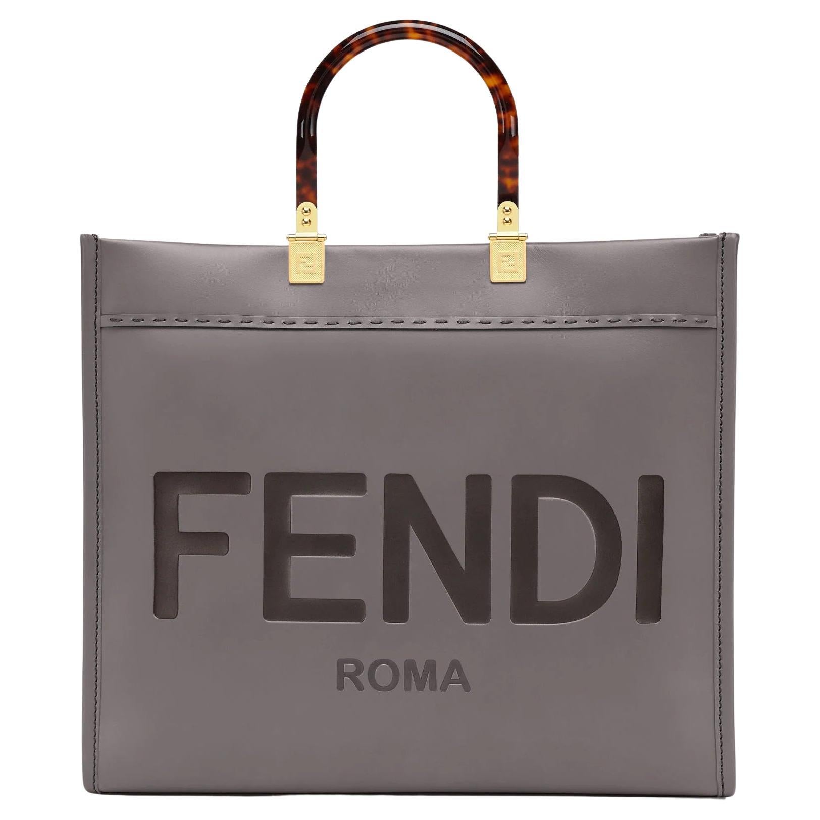 Fendi Grey Leather Medium Sunshine Shopper Bag