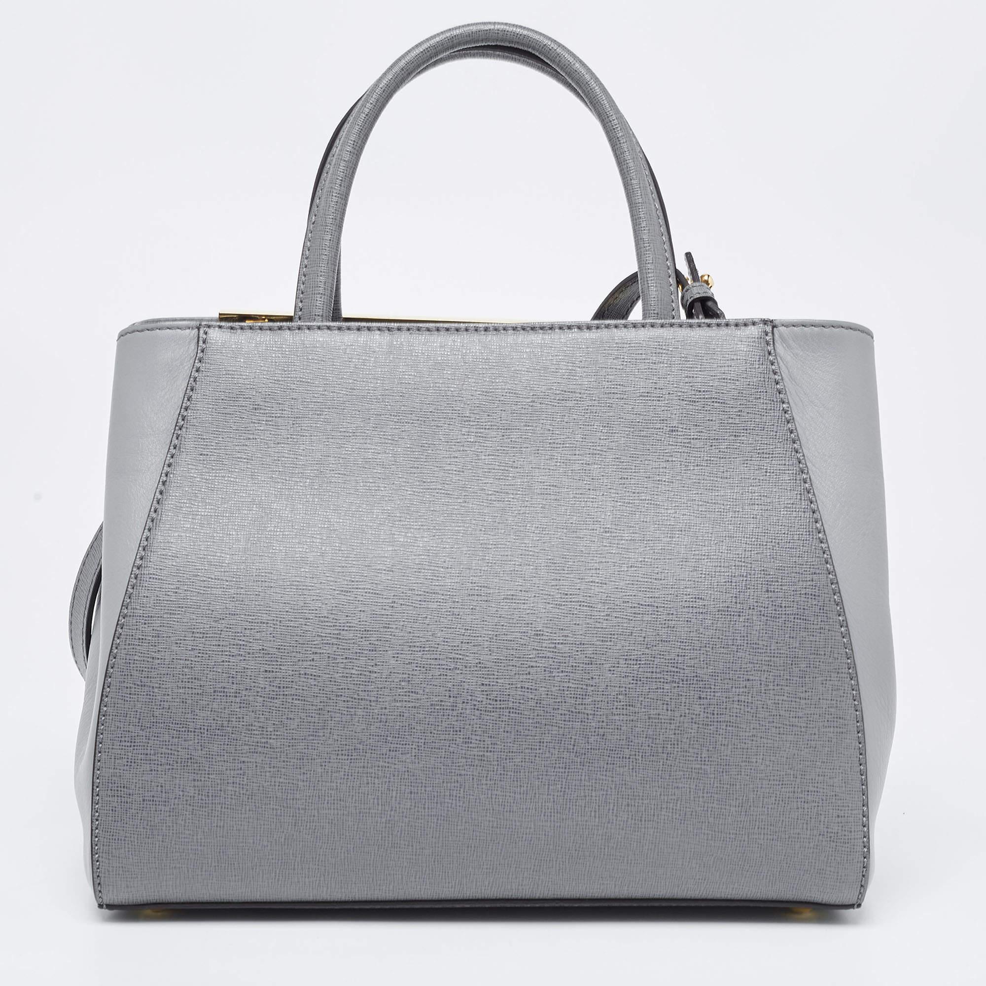 Fendi Grey Leather Mini 2Jours Tote For Sale 7