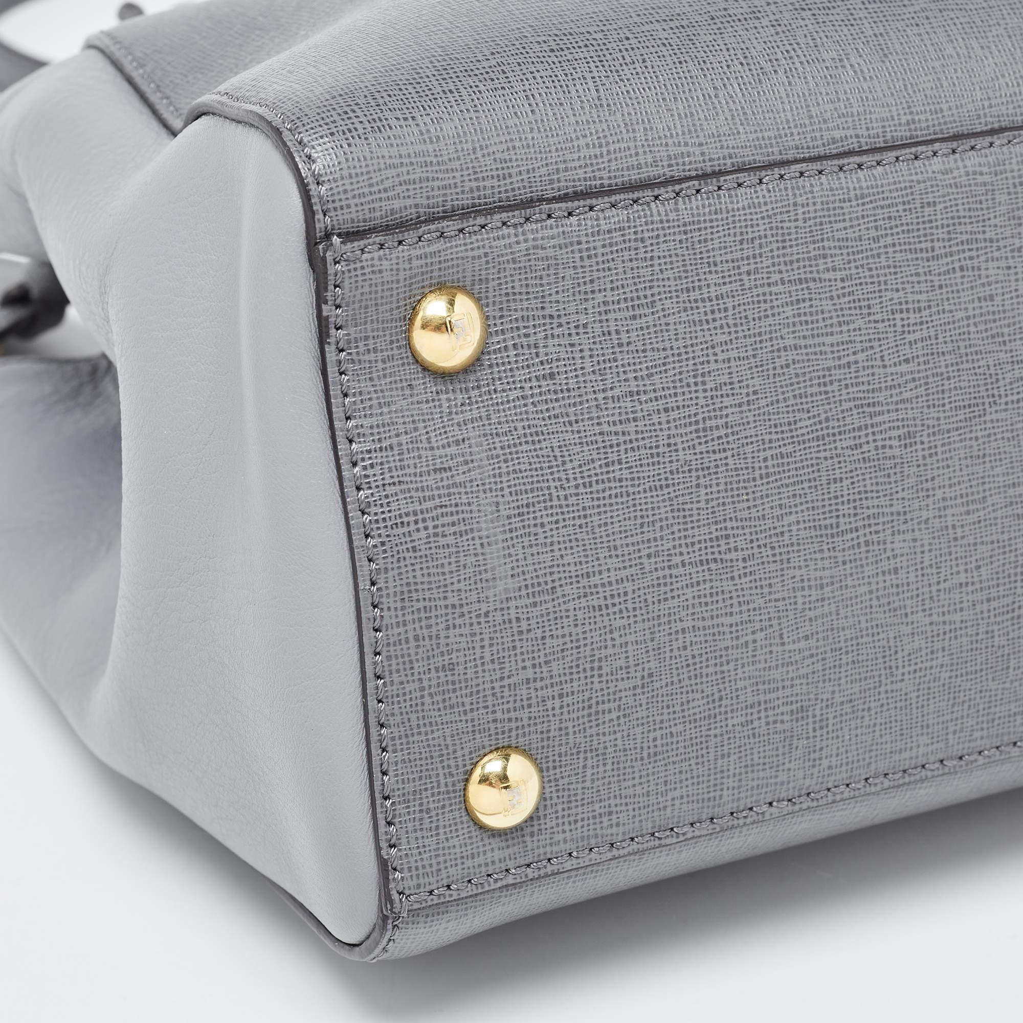 Fendi Grey Leather Mini 2Jours Tote For Sale 1