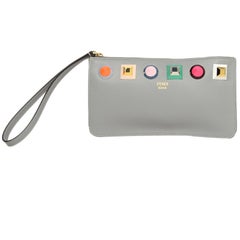 Fendi Grey Leather Multicolor Studded Liberty Wristlet Bag