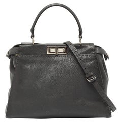 Fendi Grey Leather Peekaboo Top Handle Bag