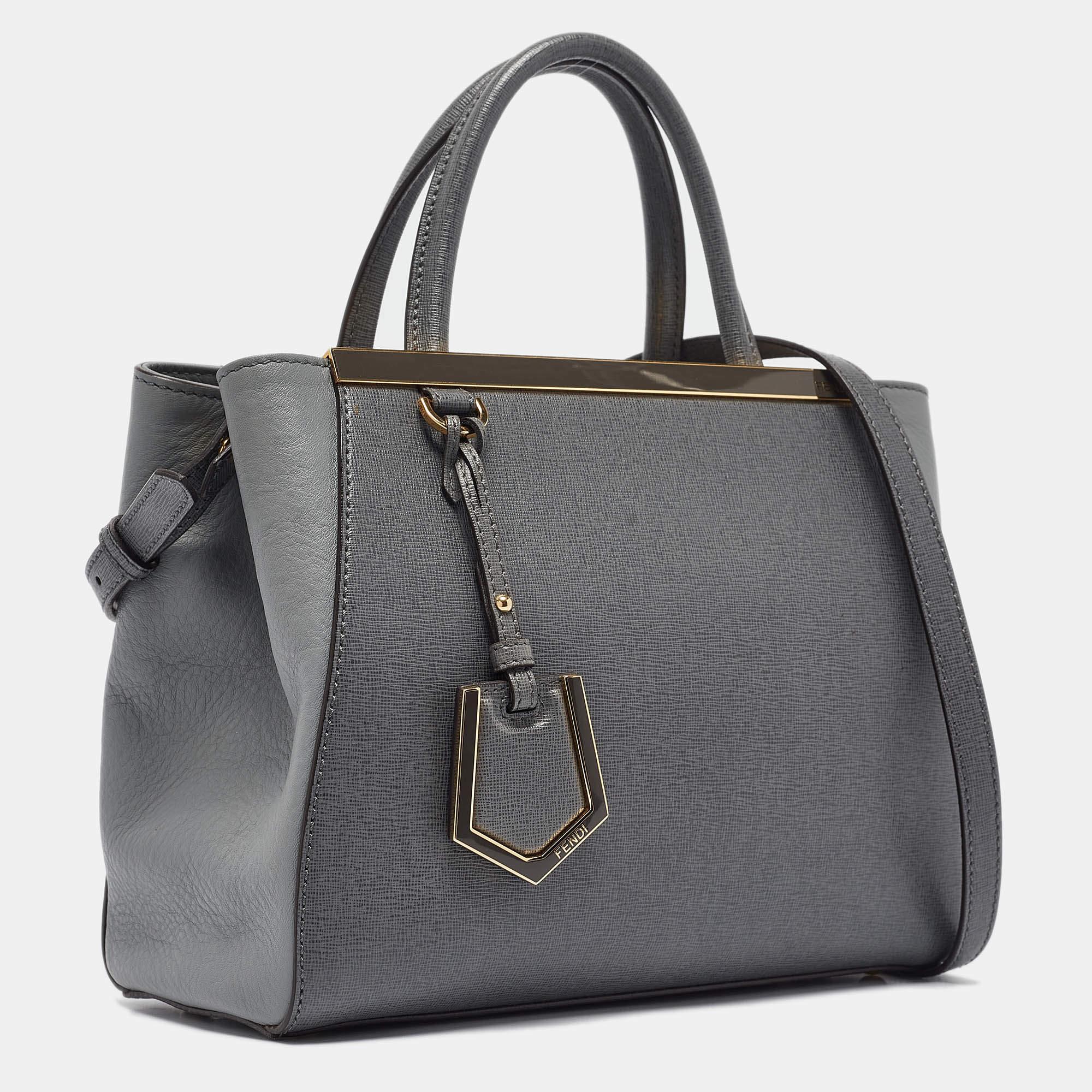 Gray Fendi Grey Leather Petite Sac 2jours Tote