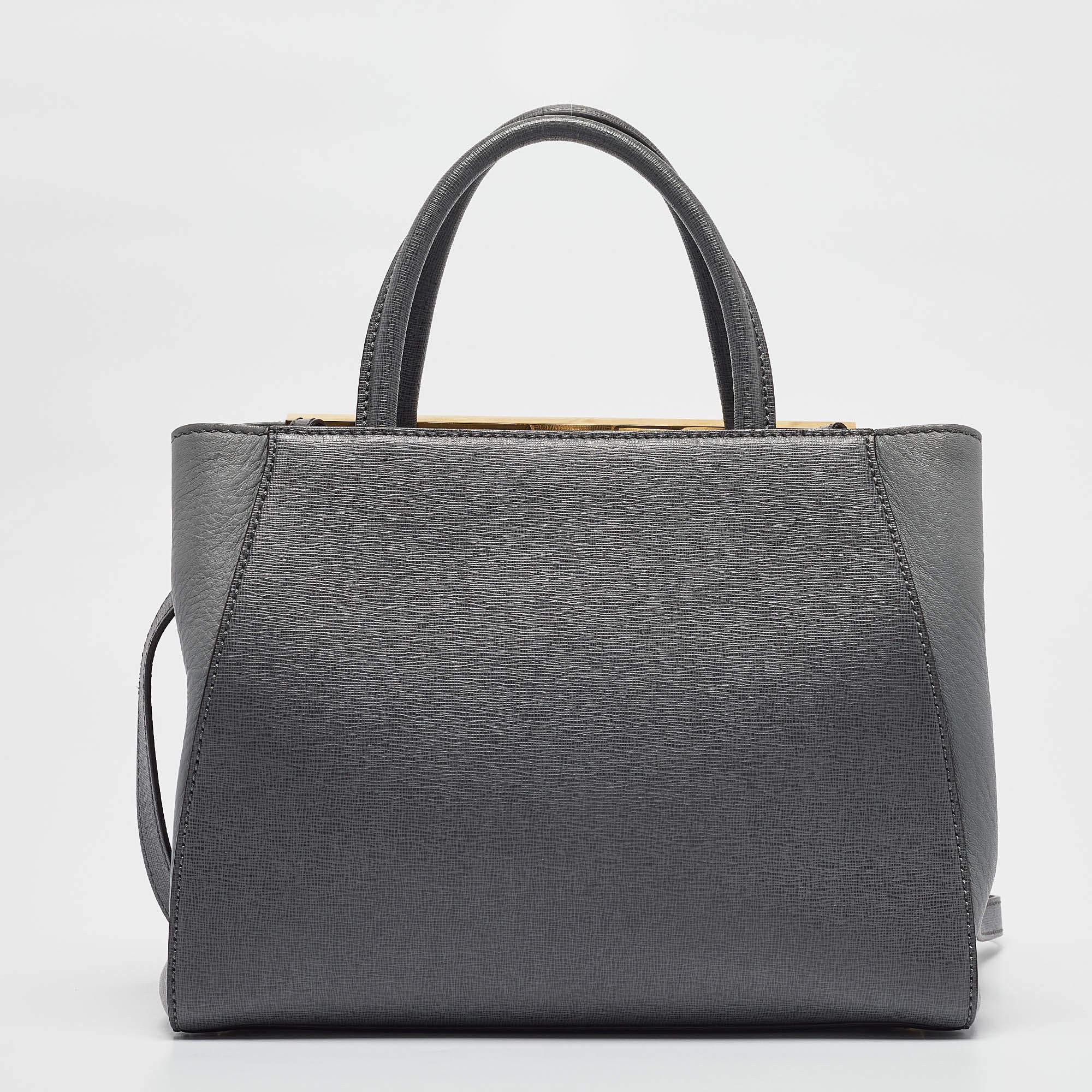 Fendi Grey Leather Petite Sac 2jours Tote In Good Condition In Dubai, Al Qouz 2