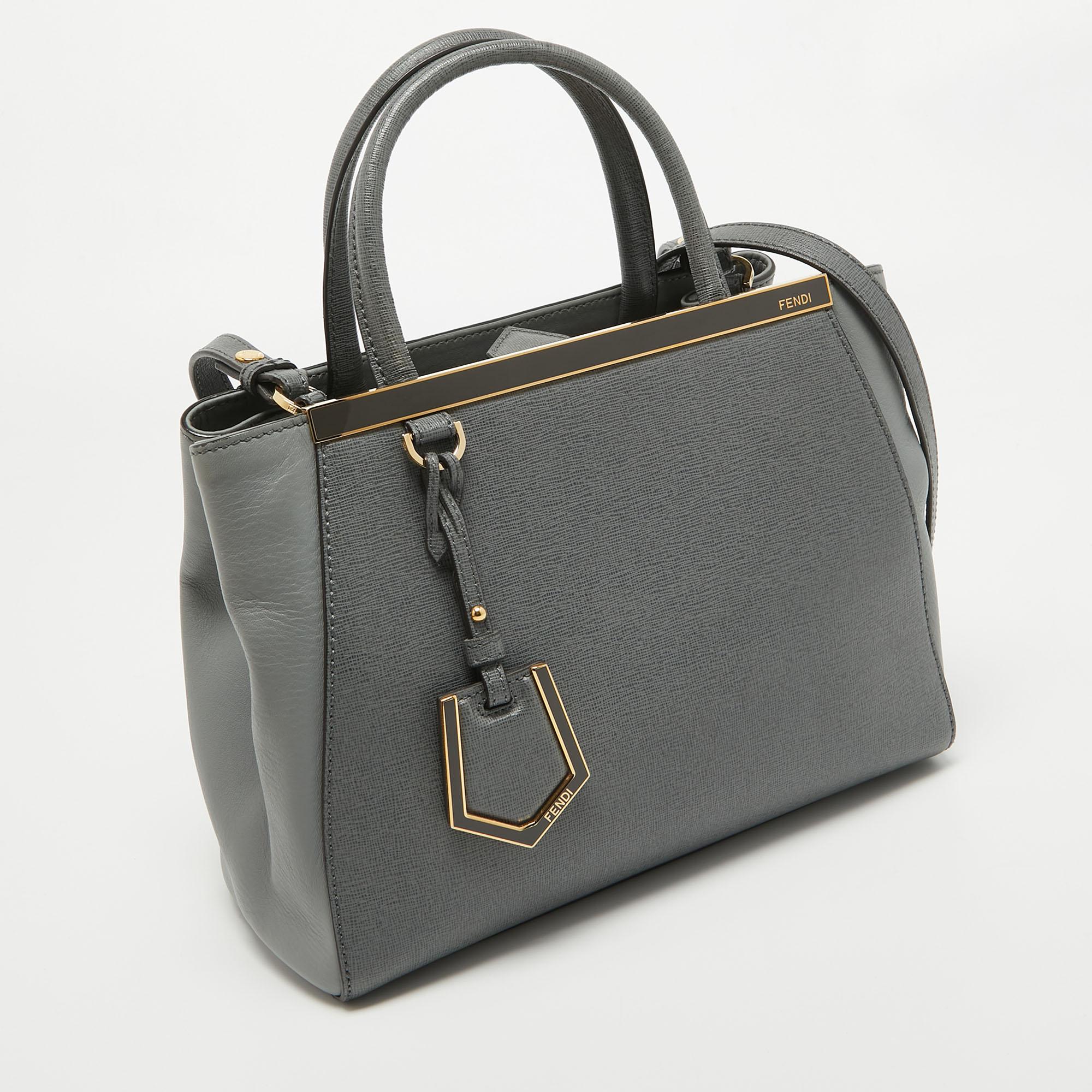 Fendi Grey Leather Petite Sac 2jours Tote For Sale 2