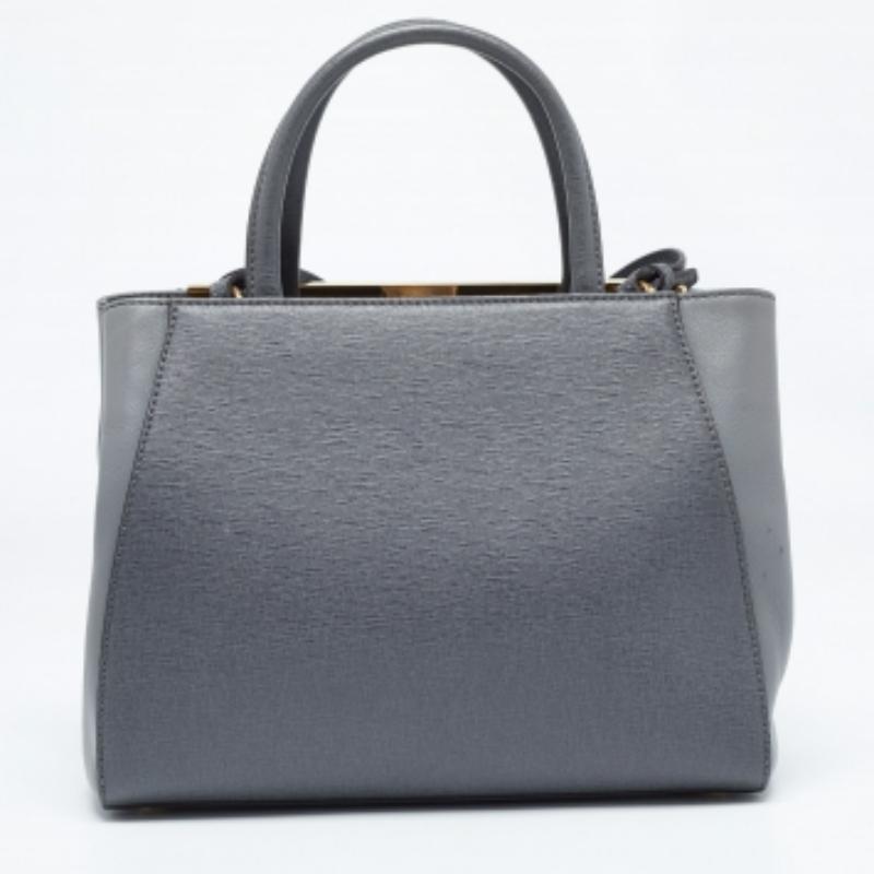 Fendi Petit sac cabas 2jours en cuir gris en vente 2