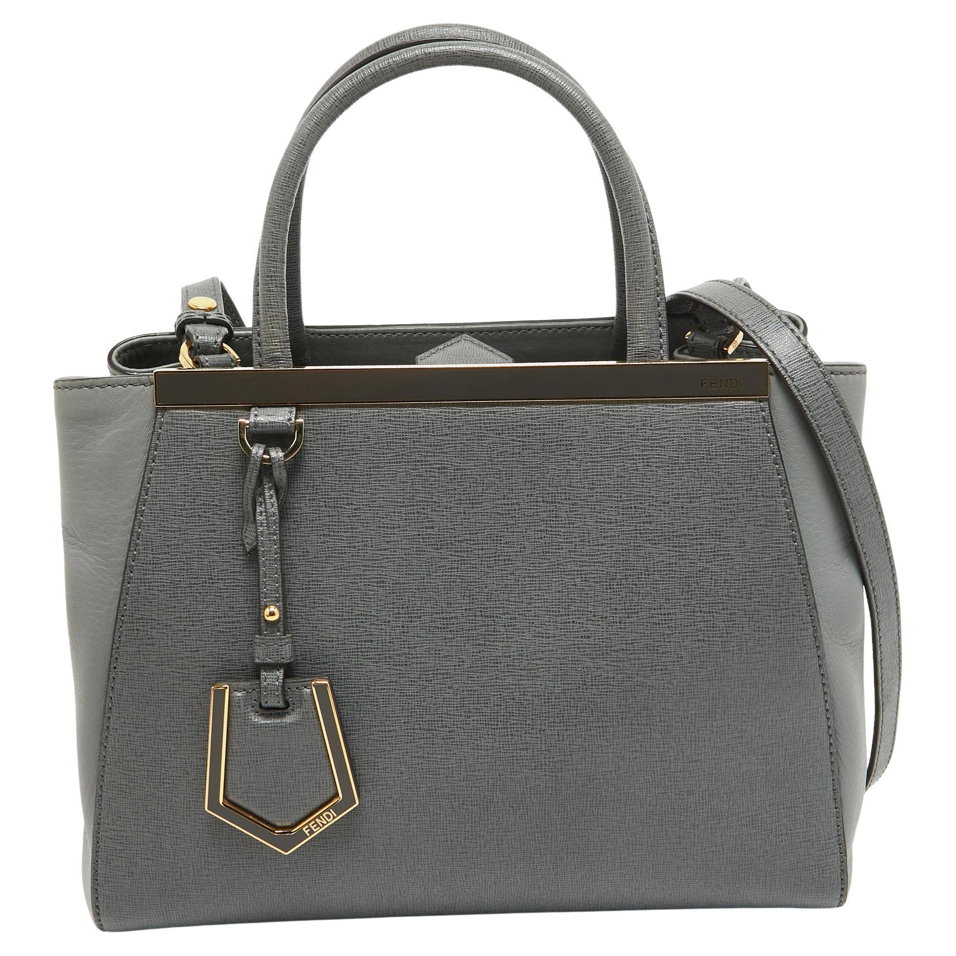 Fendi Grey Leather Petite Sac 2jours Tote For Sale