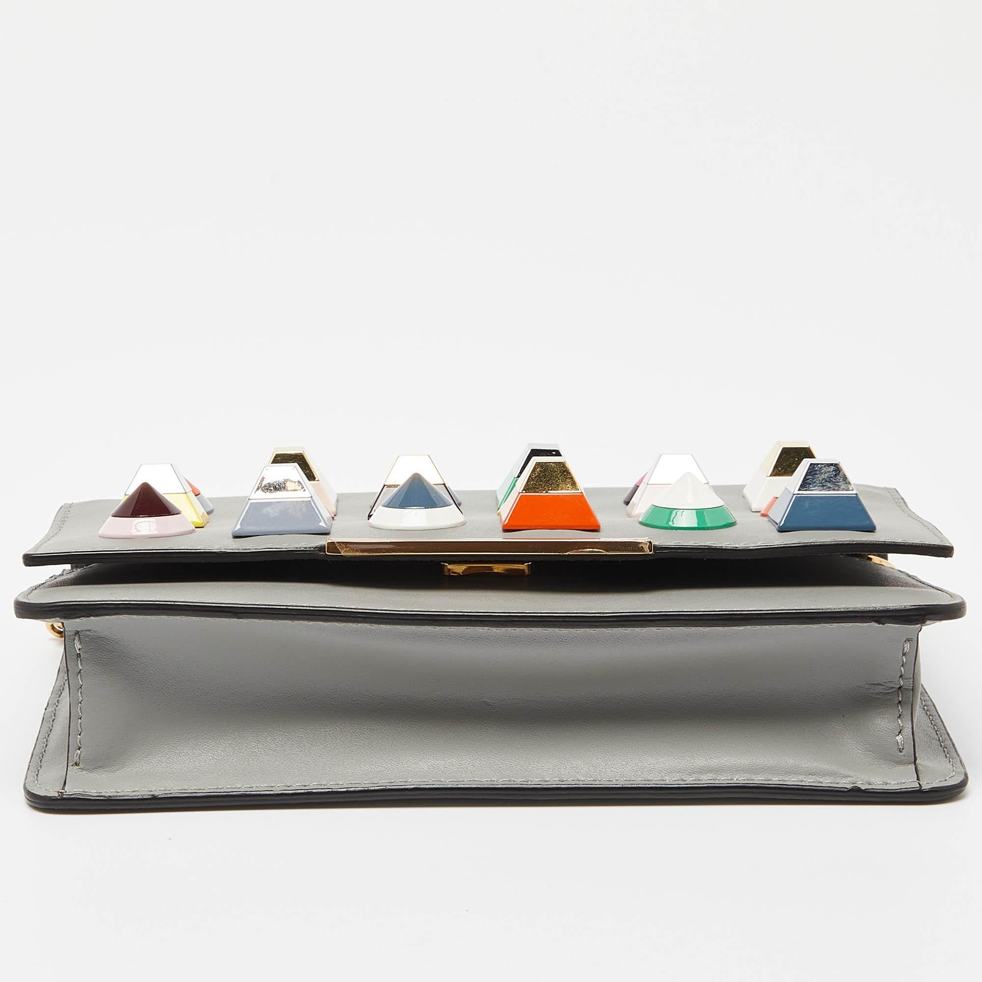 Fendi Grey Leather Rainbow Stud Tube Wallet On Chain 1