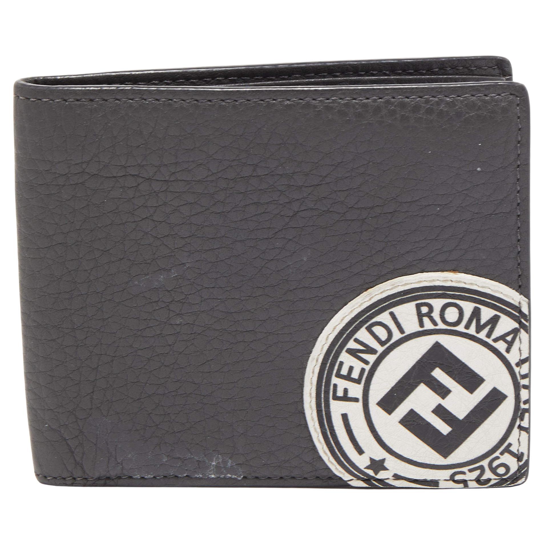 Fendi Grey Leather Roman Bifold Wallet For Sale