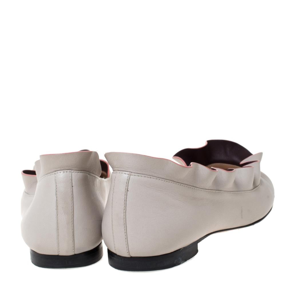 Gray Fendi Grey Leather Ruffle Trim Ballet Flats Size 36.5