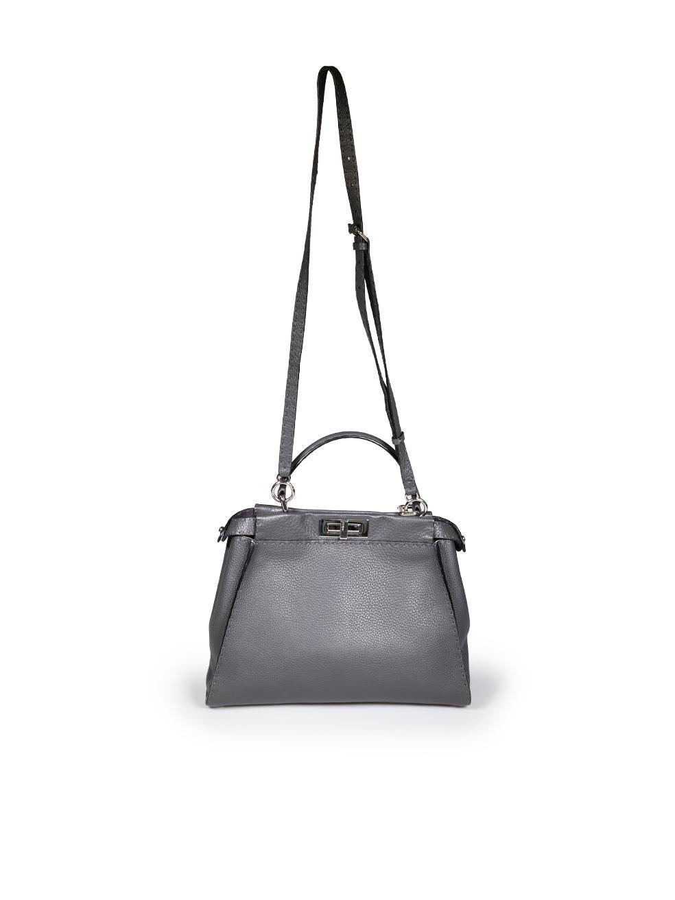 Fendi Grey Leather Selleria Peekaboo Bag In Excellent Condition In London, GB