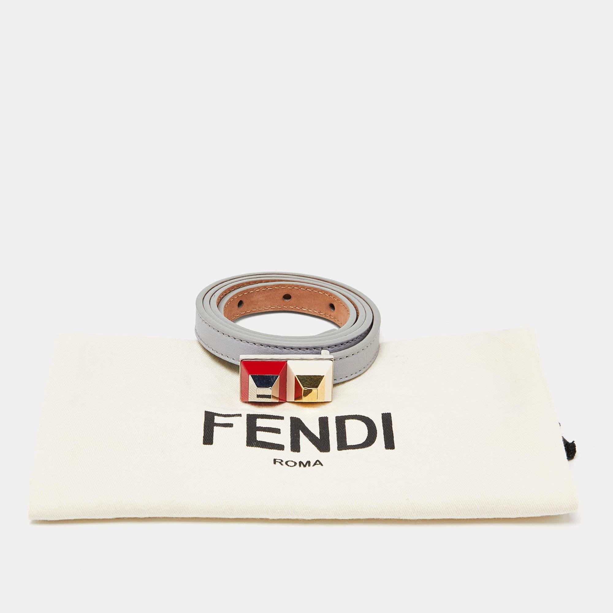 Gray Fendi Grey Leather Slim Waist Belt 80CM