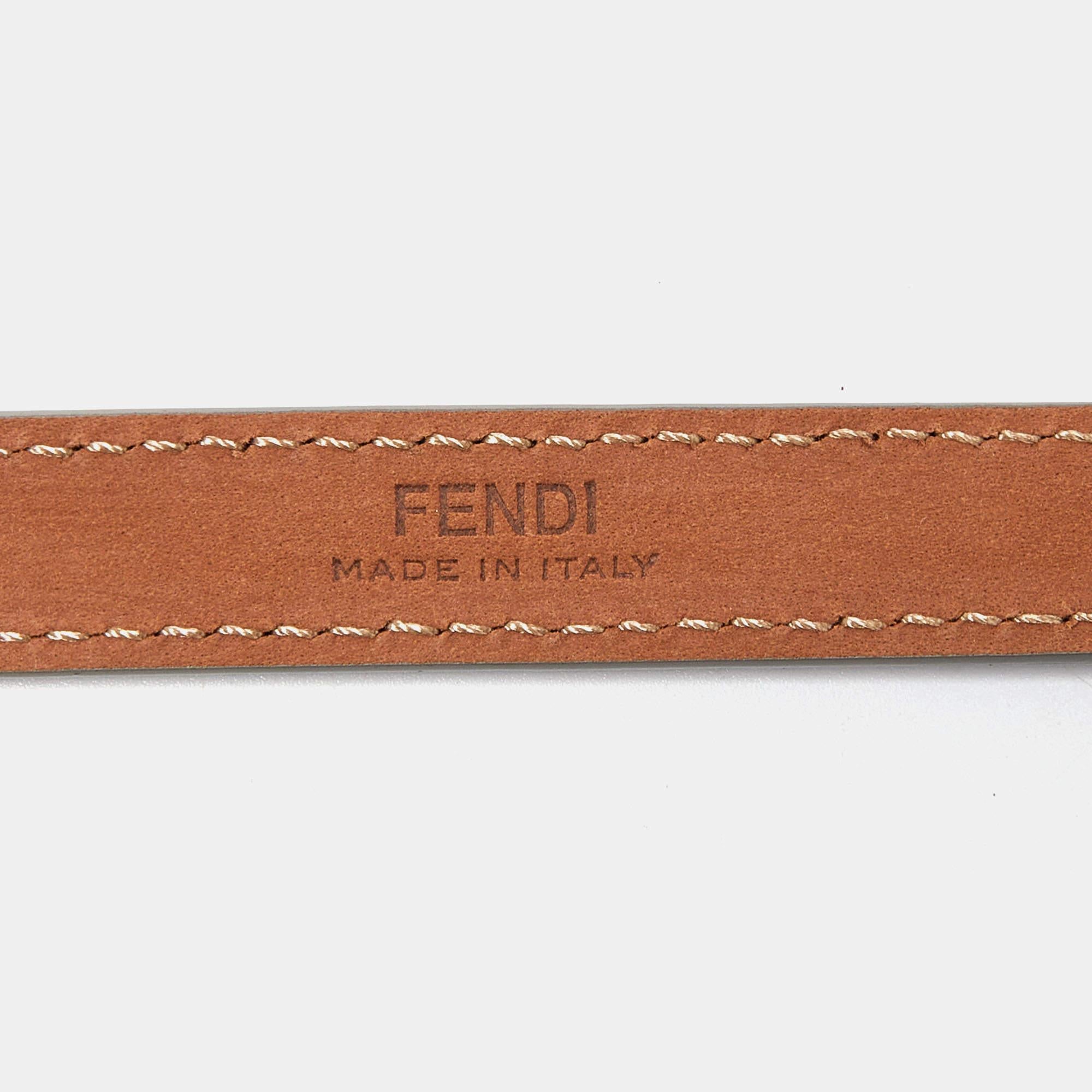 Women's Fendi Grey Leather Slim Waist Belt 80CM