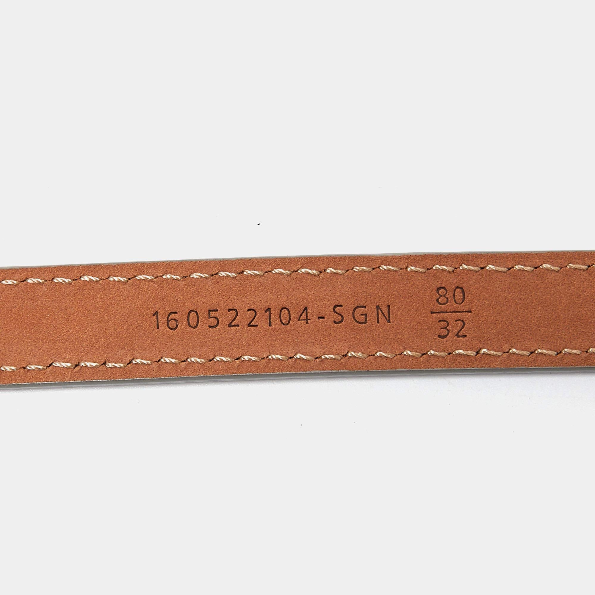 Fendi Grey Leather Slim Waist Belt 80CM 1