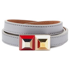 Fendi Grey Leather Slim Waist Belt 80CM