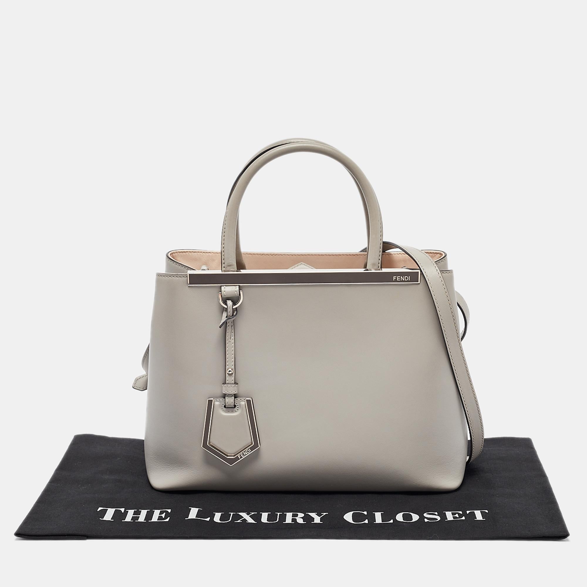 Fendi Grey Leather Small 2Jours Tote For Sale 11