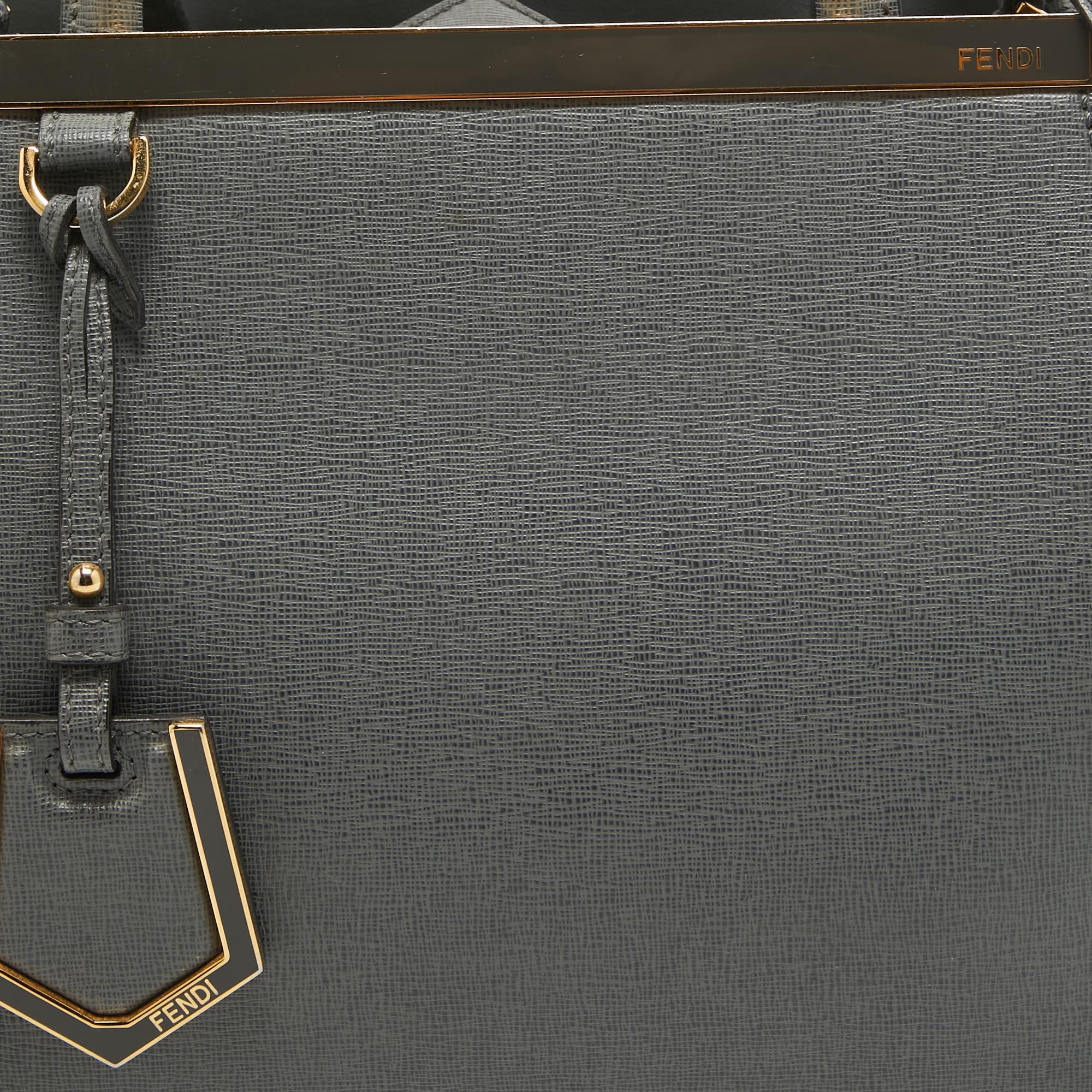 Fendi Grey Leather Small 2Jours Tote For Sale 15