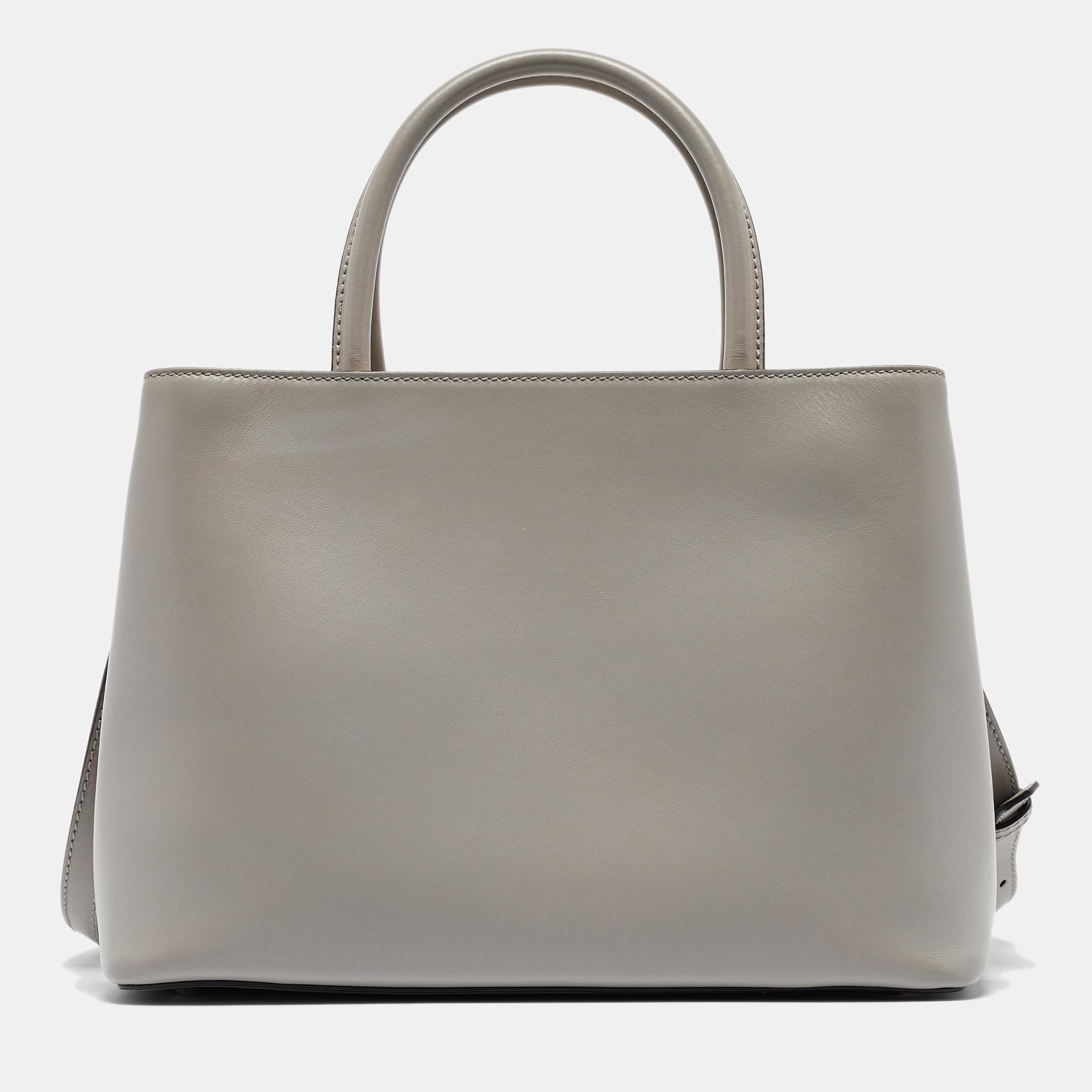 Fendi Grey Leather Small 2Jours Tote For Sale 5