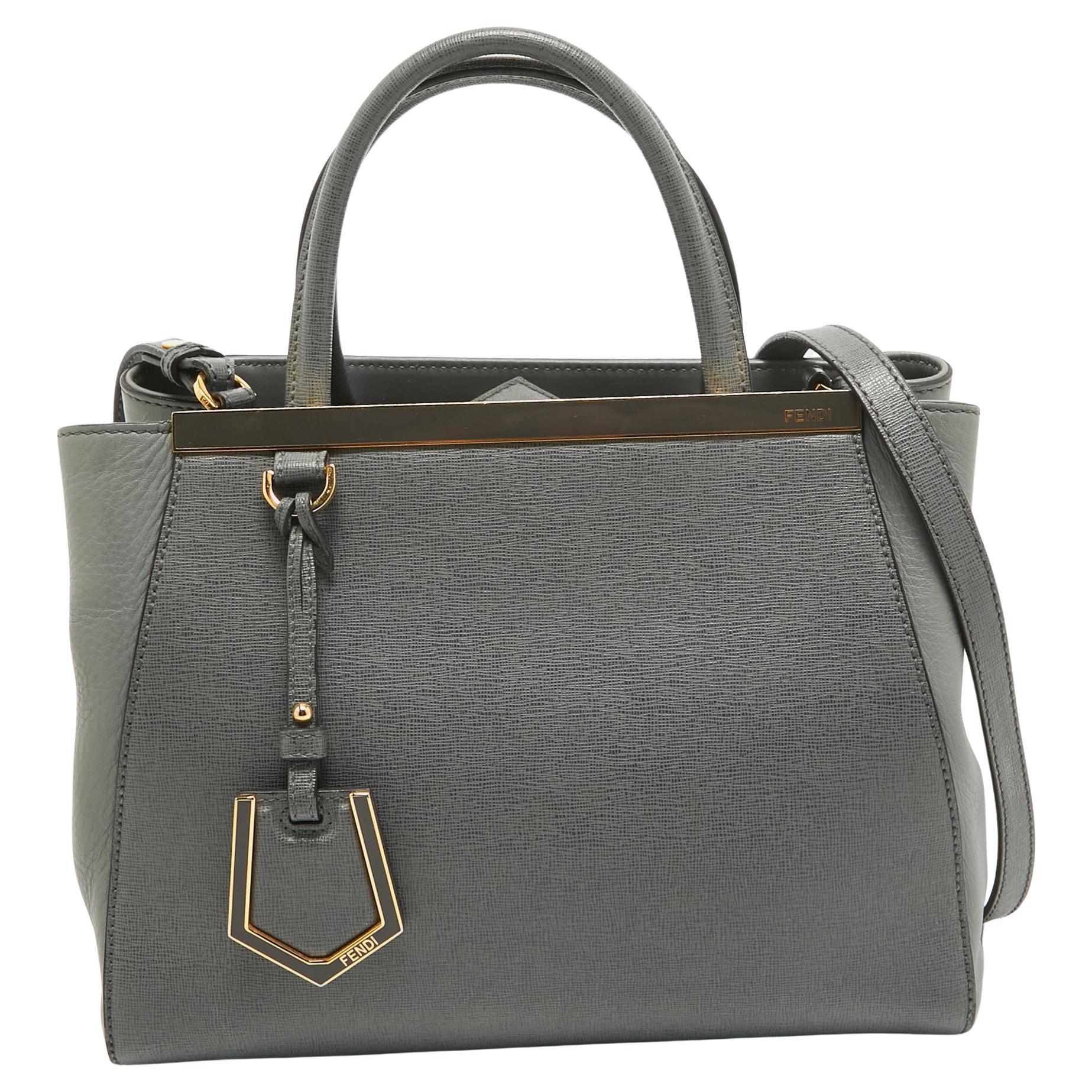 Fendi Grey Leather Small 2Jours Tote For Sale