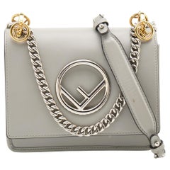 Fendi Grey Leather Small Kan I Flap Shoulder Bag