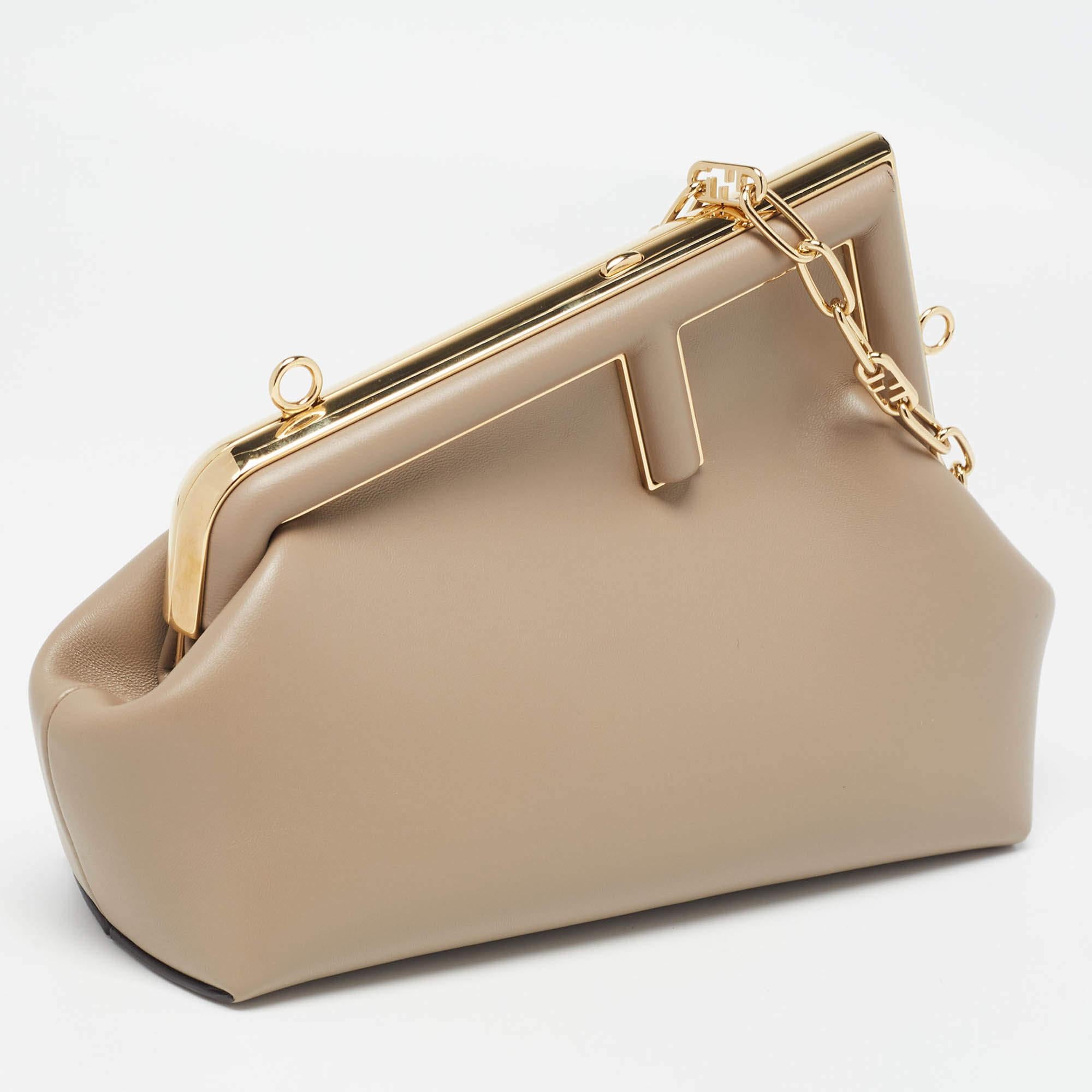 Brown Fendi Grey Leather Small Midi First Shoulder Bag