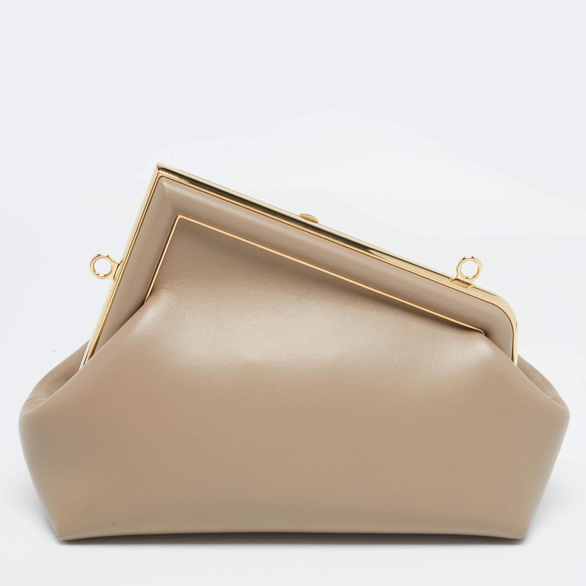 Fendi Grey Leather Small Midi First Shoulder Bag In Excellent Condition In Dubai, Al Qouz 2