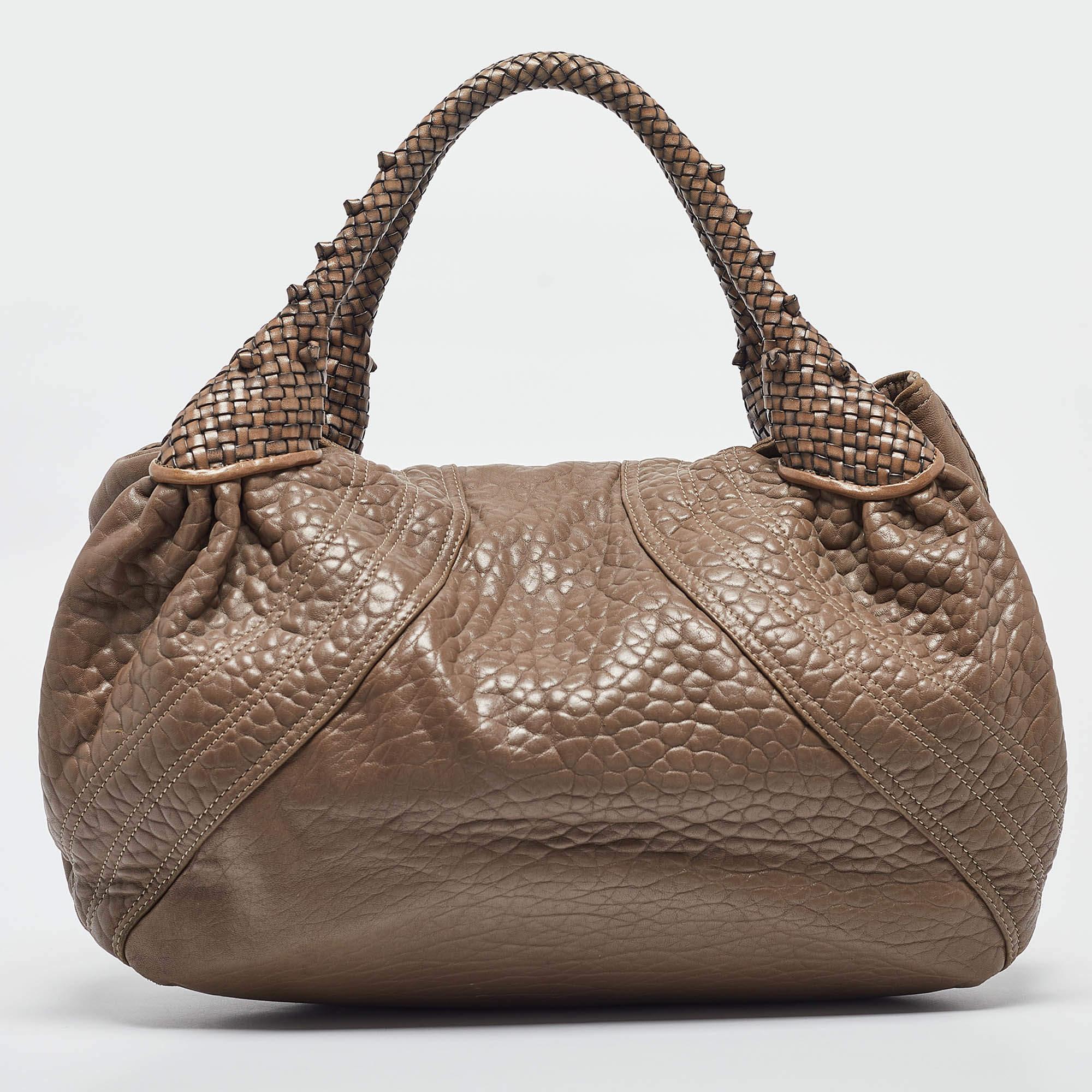 Fendi Grey Leather Spy Hobo In Good Condition In Dubai, Al Qouz 2