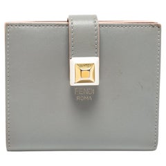 Fendi Grey Leather Stud French Compact Wallet