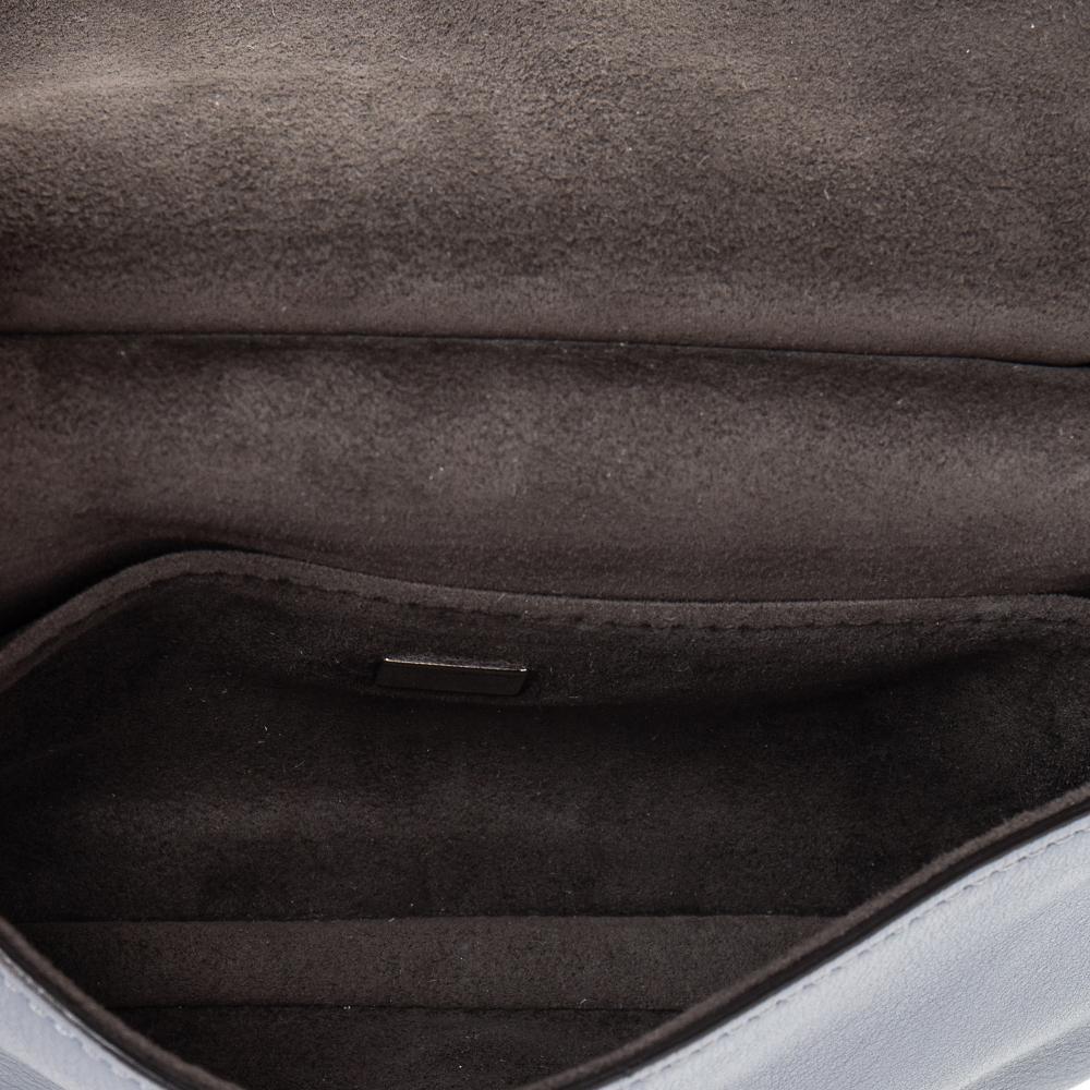 Fendi Grey Leather Studded Double Micro Baguette Shoulder Bag 6