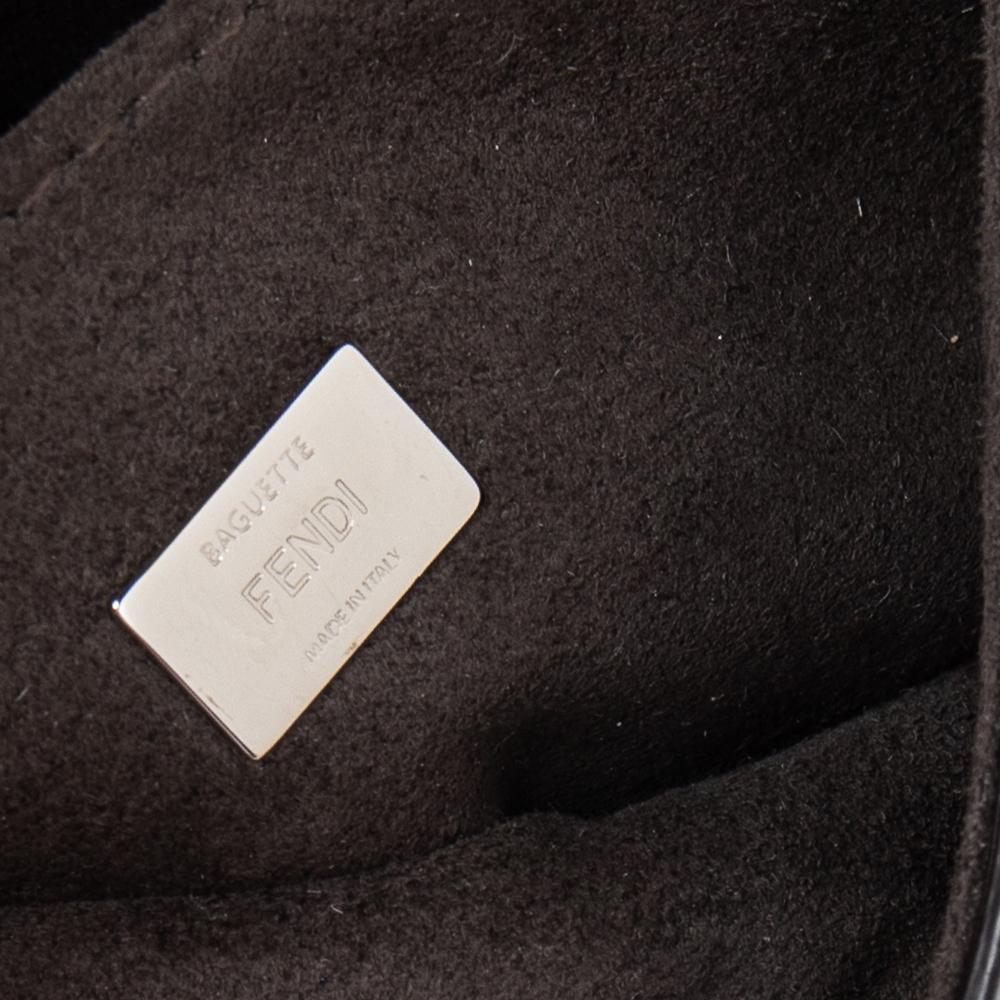 Women's Fendi Grey Leather Studded Double Micro Baguette Shoulder Bag