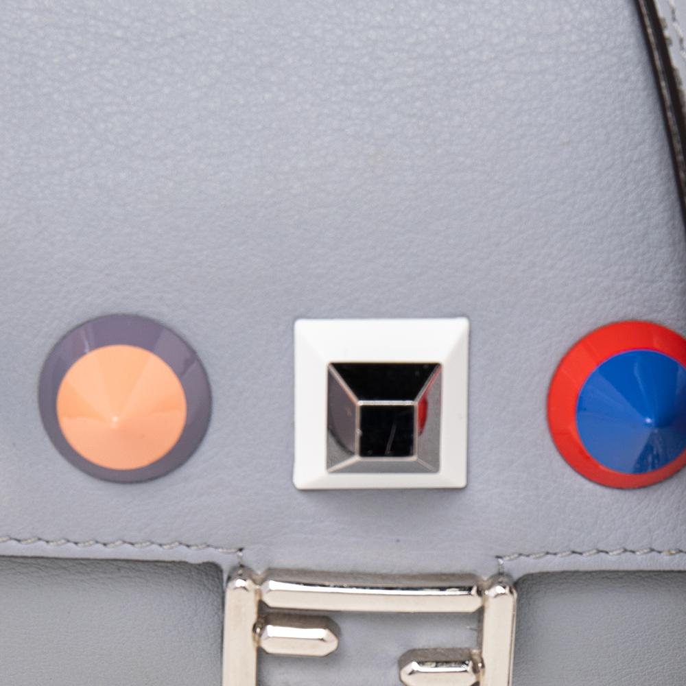 Fendi Grey Leather Studded Double Micro Baguette Shoulder Bag 2