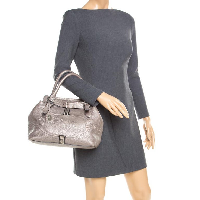 Fendi Grey Leather Villa Selleria Borghese Tote For Sale at 1stDibs