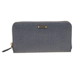 Fendi Grey Leather Zip Around Continental Wallet