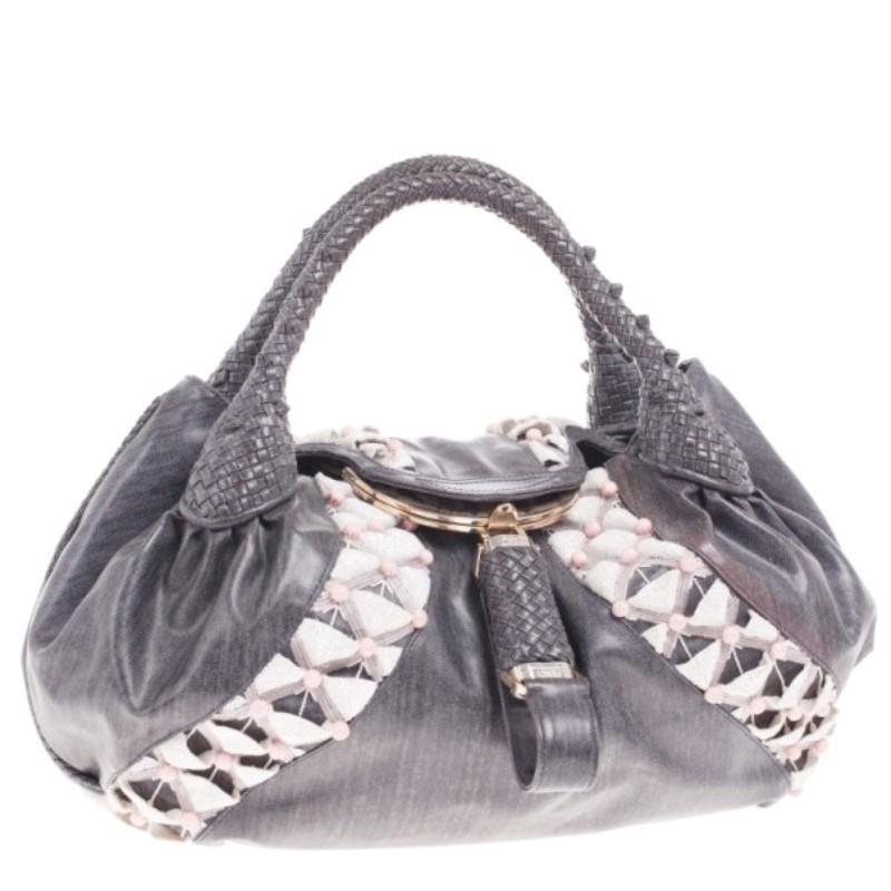 Fendi Grey Limited Edition Beaded Spy Bag In Excellent Condition In Dubai, Al Qouz 2