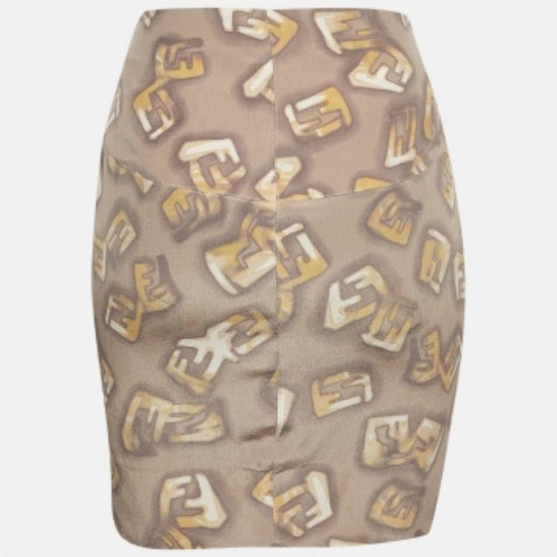 Fendi Minigonna in seta stampata con logo grigio Monogram M. in vendita 1