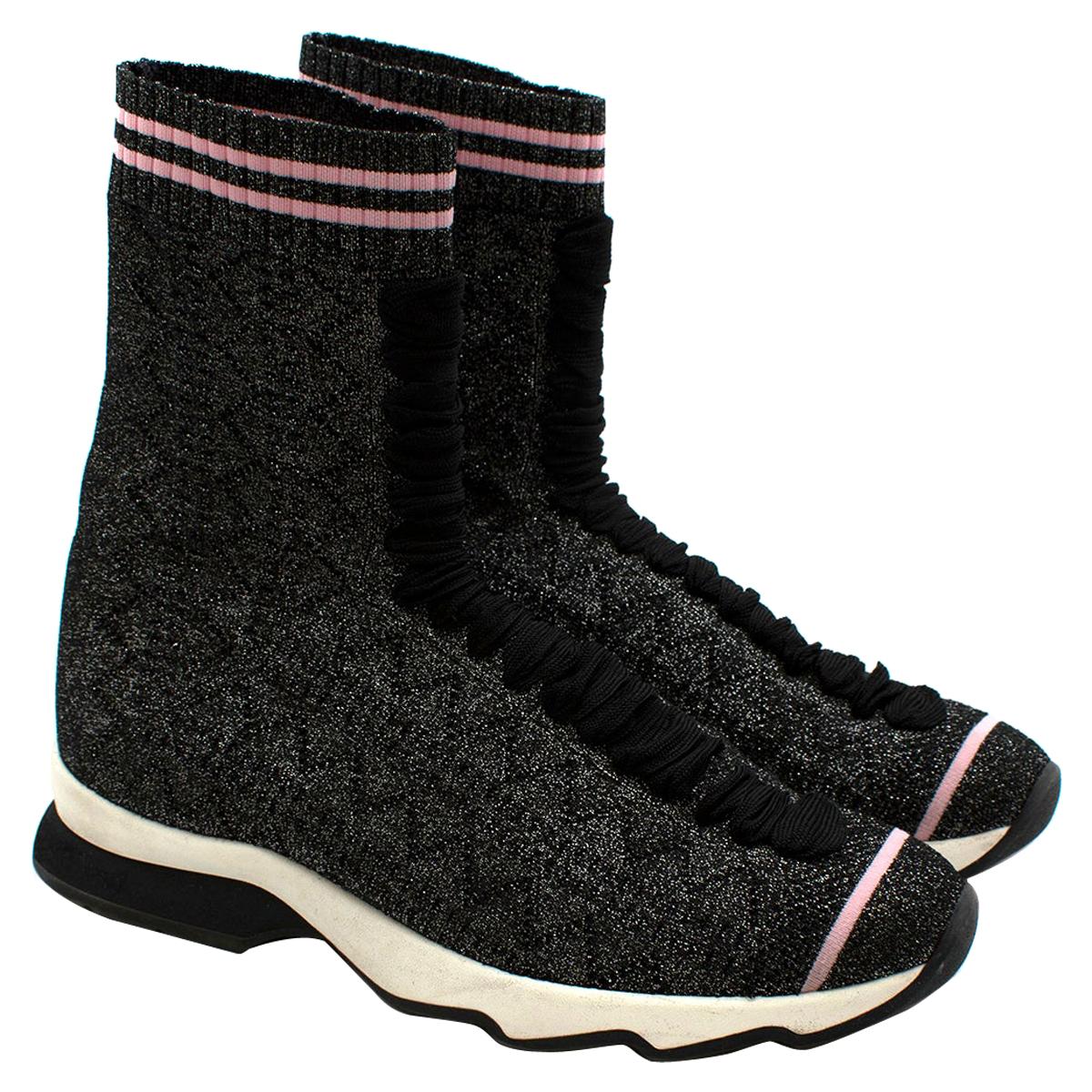 Fendi Grey Lurex Sock Trainers - Size EU 37.5 For Sale