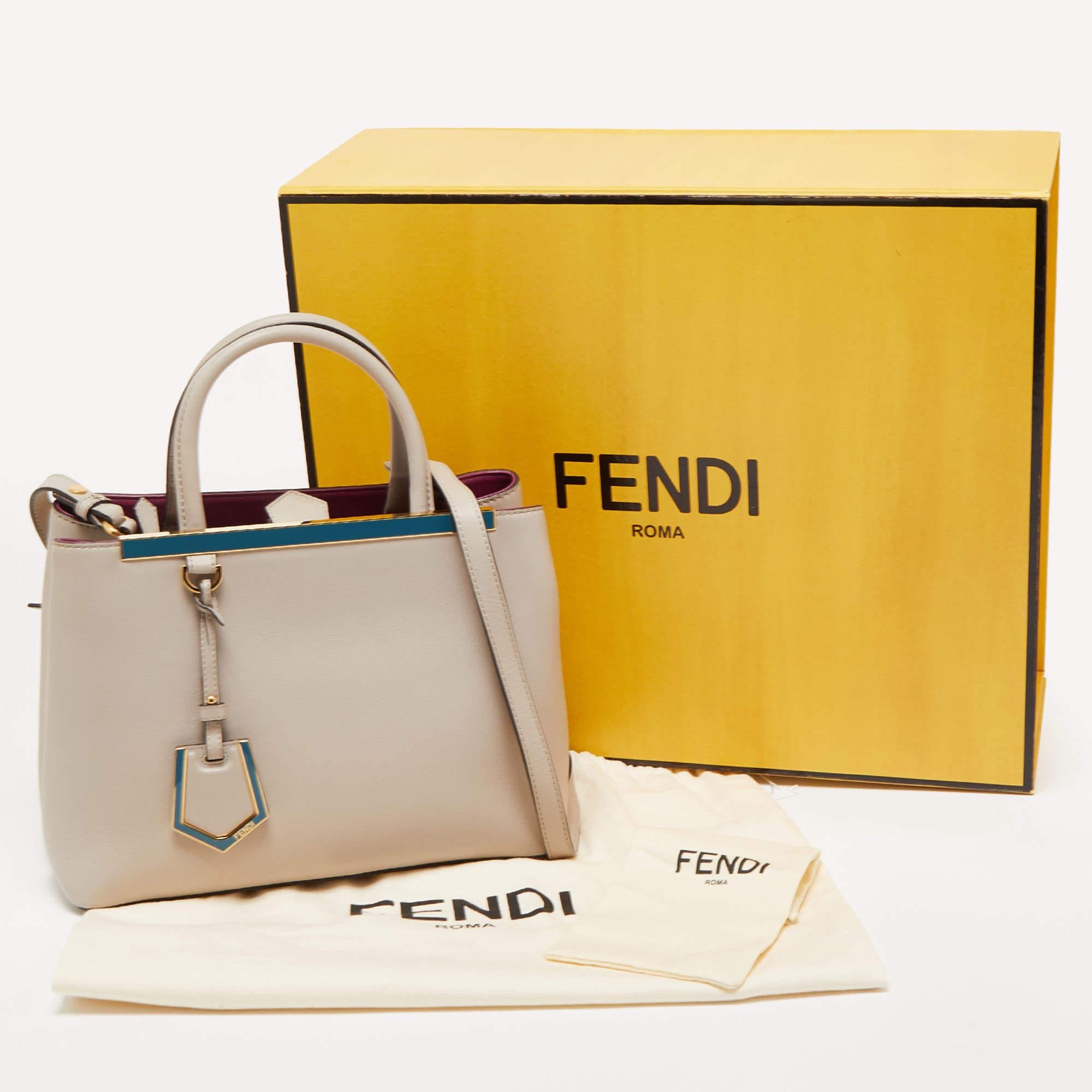 Fendi Grey/Magenta Leather Mini 2Jours Tote For Sale 6