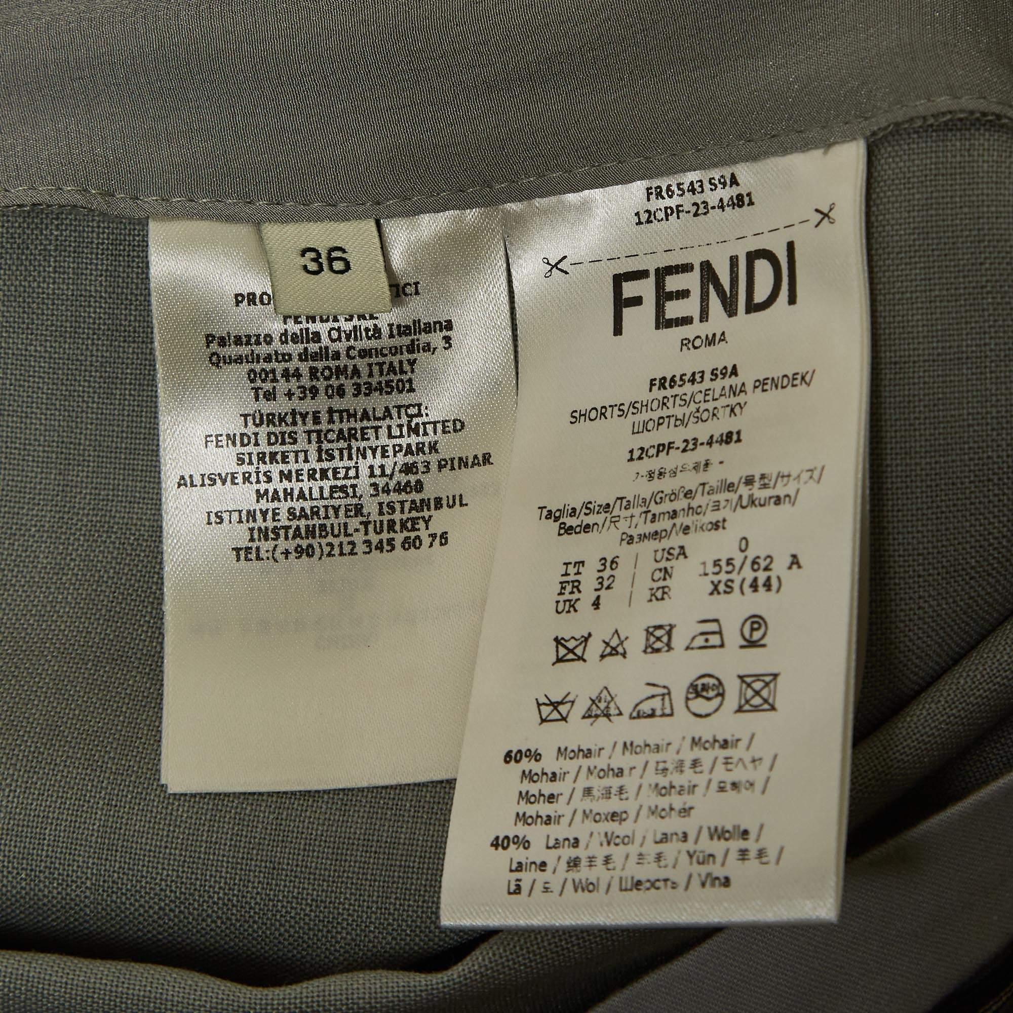 Fendi Grey Mohair Blend Asymmetric Layered Shorts XS In Excellent Condition For Sale In Dubai, Al Qouz 2